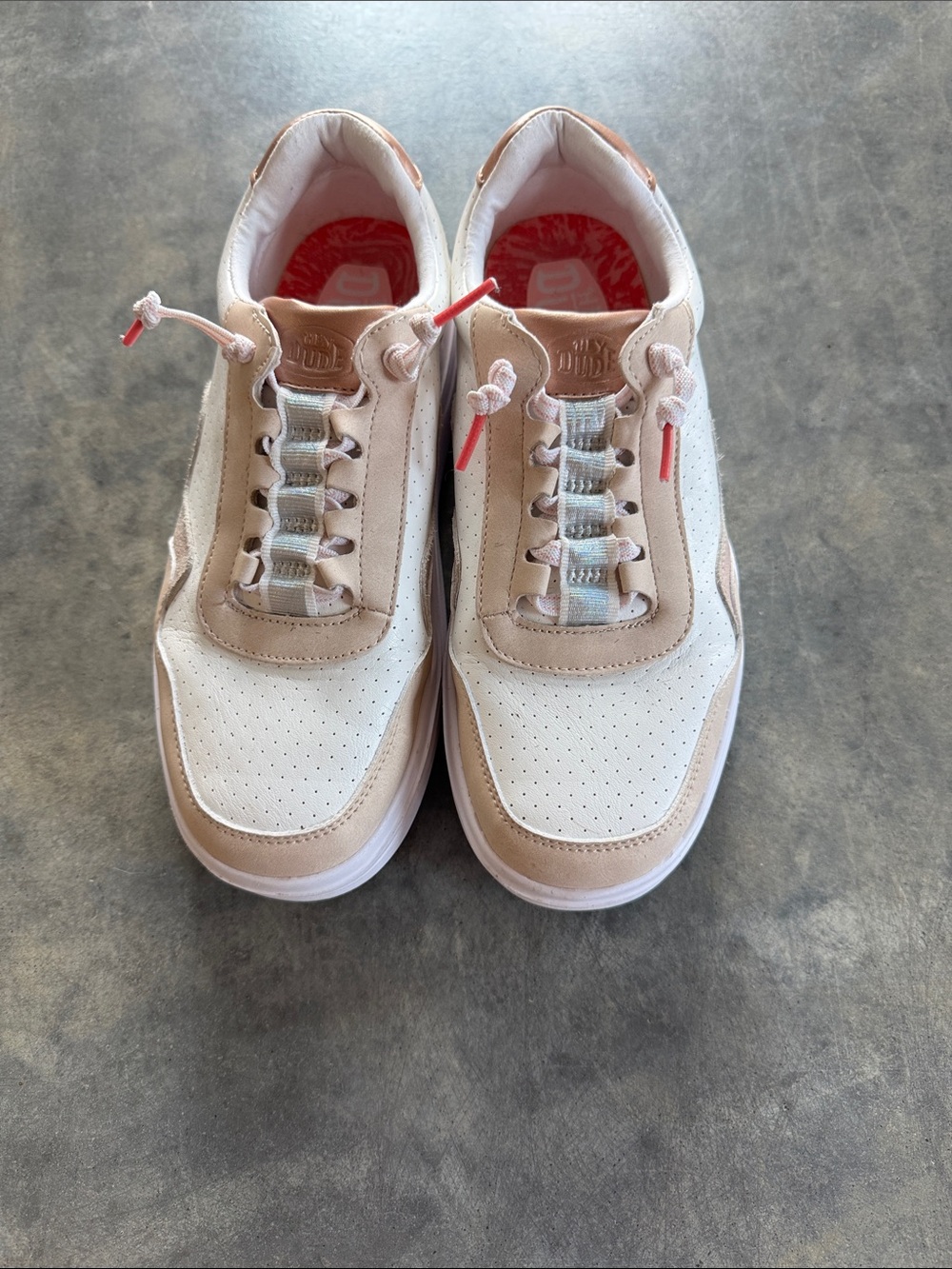 Hey Dude Women's White and Rose Gold Casual Sneakers